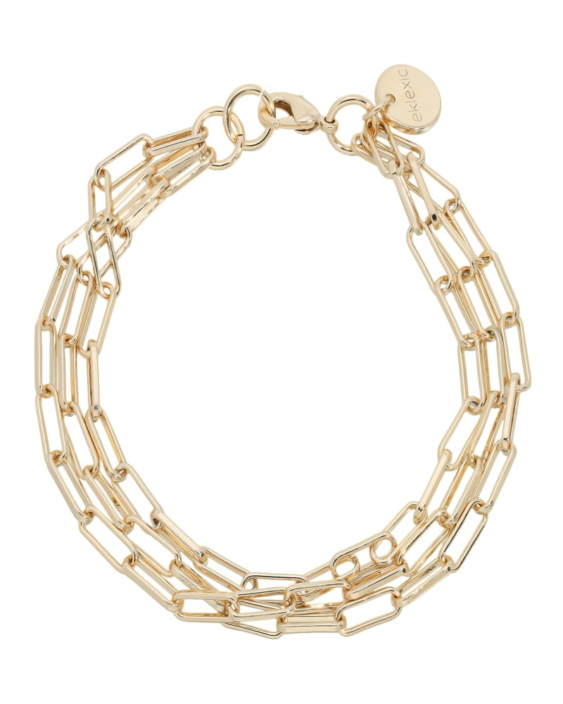 Front of a size 6.5" Triple Elongated Link Chain Bracelet 6.5" Gold in Gold by Eklexic. | dia_product_style_image_id:285672